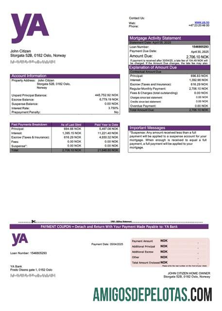para download Modelo Word e PDF de extrato de hipoteca do banco YA da Noruega
